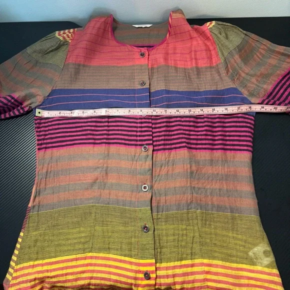 ✨ GORMAN Australian Striped Cotton Silk Button Front Blouse Size 10 ✨ - Picture 11 of 13